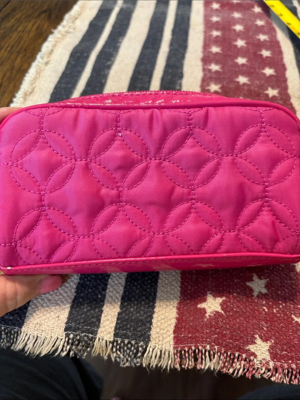 Vera Bradley Hot Pink Quilted Cosmetic Pouch with Silver Accent